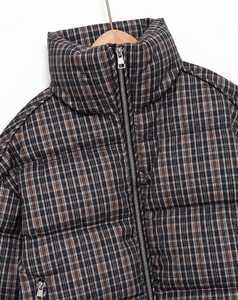 Blouson matelassé à carreaux pour homme, col montant, fermeture éclair frontale, coupe-vent, décontracté, hiver, en polyester épais, longueur courte - Product Image 4