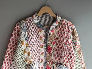 <b>Quilted</b> Cotton <b>Jacket</b> Women Floral <b>Pattern</b> Mandarin Collar Full Sleeve Spring Regular Length Patch Pocket Hand Embroidery GIFT - Product Image 4