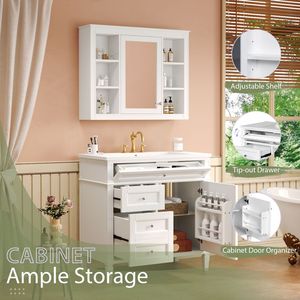 Mobile Bagno Moderno da 36 Pollici con Armadietto Portamedicinali, 2 Ante a Chiusura Ammortizzata e 4 Cassetti, Lavabo Singolo - Product Image 4