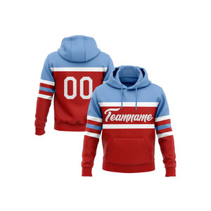 Sweat-shirt à capuche personnalisé pour homme, rouge et bleu, avec nom et numéro d'équipe, poche, vêtement décontracté d'hiver, imprimé en sérigraphie, 100% coton molletonné - Product Image 1