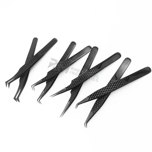 Pince à épiler pour extensions de cils en acier inoxydable plaqué plasma noir de qualité supérieure RMI, poignée diamantée, 4 pointes différentes - Product Image 4
