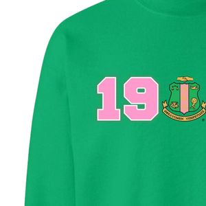 Sudadera Verde Brillante con Cuello Redondo y Estampado Gráfico 1908 en Rosa y Verde, Manga Larga, Felpa de Algodón, Informal, para Mujer - Product Image 3