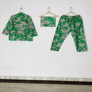 Conjunto de Pijama Floral con Cuello Camisero y Estampado a Mano, Ropa de Dormir de Algodón, Ropa de Dormir y de Estar por Casa de Verano Estilo Bohemio para Mujer, Regalo - Product Image 4