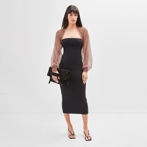 Bolero de malla elegante y glamuroso para mujer, de manga larga, corto, liso, informal, con diseño frontal personalizado, top corto de malla para mujer - Product Image 4