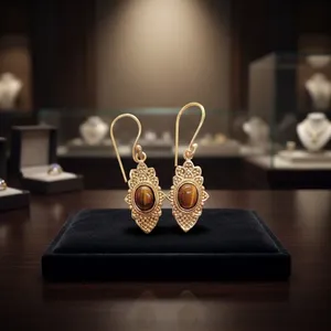 Boucles d'oreilles en laiton avec pierre précieuse œil de tigre |   Bijoux faits à la main |   Fournisseur en gros - Product Image 1