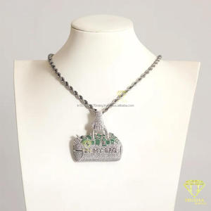 Designer Money Bag Pendant with VVS Moissanite Diamonds and 925 Sterling Silver Streetwear Jewelry - Product Image 4
