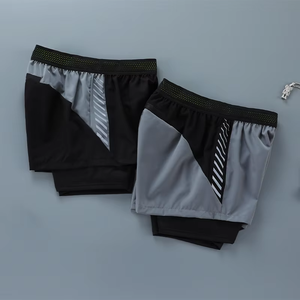 Pantalones Cortos Deportivos para Hombre, de Poliéster y Elastano, Compresión, Secado Rápido, con Forro, para Entrenamiento y Running, 2 en 1 - Product Image 1