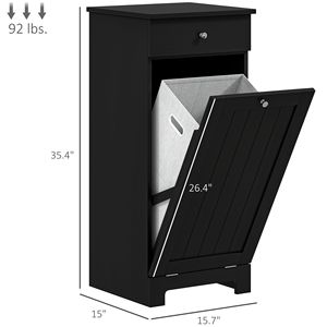 Mobiletto Portabiancheria Moderno ed Ecologico Nero con Cesto Ribaltabile e Cassetto per Uso Domestico e Bagno - Product Image 3