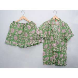 Conjunto de pijama de algodón indio con estampado floral para mujer y hombre, conjunto de pijama corto para verano, pijama de moda para mujer, personalizado. - Product Image 5