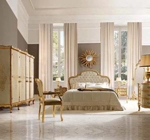 Ensemble de chambre à coucher de style européen antique, taille king, avec table de chevet, armoire, lit - Meubles d'appartement en bois de mahogany massif - Product Image 2