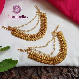 Gold Side Mattal Design Pearl Necklace - Product Image 3