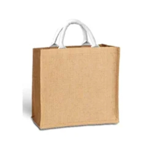 Natural Jute Medium Shopping Tote Bag Grocery Bag Custom Printed Carry Bag Shoulder <b>Strap</b> KVR Brand for Daily Retail - Product Image 1