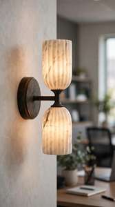 Applique murale moderne en laiton avec abat-jour cylindrique en marbre, design minimaliste, éclairage intérieur pour la décoration de chambre - Product Image 4