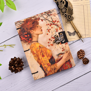 A5 Vintage Art Portrait Handmade Paper Journal Notebook with Lock Closure | 100 Pages Artistic Woman Illustration Dairy for Gift - Product Image 2