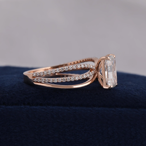 Women's Radiant Cut Diamond Engagement Ring Rose Gold Prong Setting Pave Band Classic Style - Product Image 5