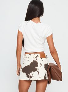 Falda de moda de cuero de vaca de cintura alta, falda de cuero de vaca de lujo para mujer, minifalda con estampado de pelo natural de vaca - Product Image 2