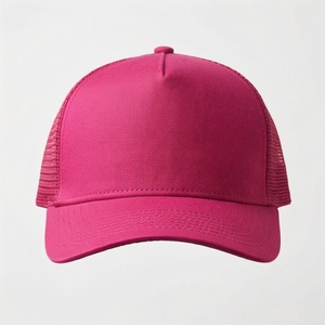 Pink 6-Panel Trucker Cap Mesh Fabric Adjustable Brim Unisex Casual <b>Hat</b> Spring <b>Summer</b> Style - Product Image 1