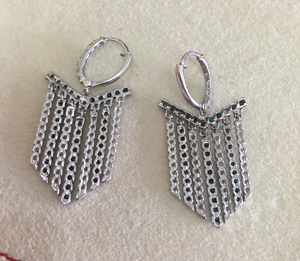 2.71 Cttw Cut White Color Enhance Blue Natural Diamond Drop Dangle Earrings Rhodium Plated 925 Silver Wedding Engagement <b>Gift</b> - Product Image 4