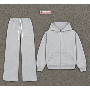 Ensemble de survêtement homme gris clair en molleton avec sweat à capuche zippé et pantalon de jogging décontracté, tenue de sport deux pièces style streetwear décontracté - Product Image 5