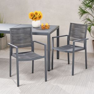Set di 2 Sedie da Pranzo Moderne per Esterni, Grigio e Grigio Scuro, con Seduta in Alluminio e Corda - Product Image 5