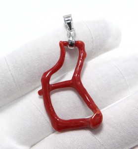 Pendentif en argent sterling 925, branche de corail rouge italien, pendentif bâton de corail de la mer Méditerranée, corail rouge naturel, taille 36 × 21 mm - Product Image 4