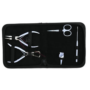 Juego de herramientas para extensiones de cabello blanco: Alicates para extensiones de cabello con microeslabones, crimpador y removedor de microperlas, herramienta de gancho para cabello en estuche de rexina. - Product Image 1