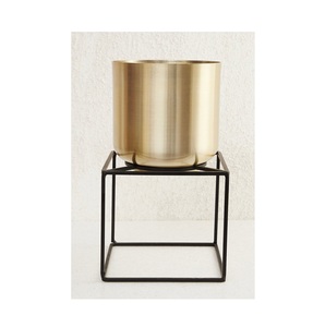 Gold Black Finished Eco-Friendly Durable Indoor Outdoor Use Decorative Tableware Floor <b>Vase</b> Solid Square Planter <b>Stand</b> Garden - Product Image 1