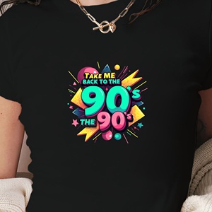 พาฉันกลับไปย้อนยุคยุค 90 เสื้อยืดแขนสั้นพิมพ์ลายทรงเข้ารูปสำหรับผู้หญิงสไตล์ Y2K - Product Image 4