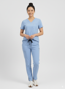 Unisex Professional Hospital Scrub Set V-Neck <b>Top</b> Cargo Jogger Pants Secure Storage Pockets Woven Fabric - Product Image 2