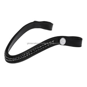 Diadema de Cuero Acolchada para Caballo con Cristales Negros de Lujo, Diamantes de Imitación, Diseño Ondulado Elegante y Botones de Acero Inoxidable - Product Image 3