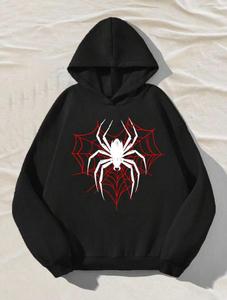 Felpa con <span class=keywords><strong>Cappuccio</strong></span> Invernale Nera in Cotone 100% con Logo Frontale, Pullover Casual da Uomo, Streetwear per Halloween - Product Image 1