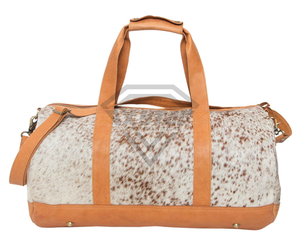 OEM Genuine Tan Speckled Cowhide Hair On Leather Duffle Bag Real Fur Vintage Western Travel <b>Holdall</b> Weekender Duffel Luggage Bag - Product Image 1