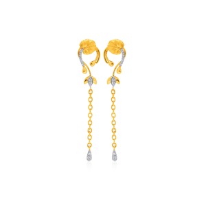 Trendy Minimalist 14K Yellow Gold Leaf Long <b>Threader</b> <b>Earrings</b> with Lab Grown Diamond Accent for Women Daily Wear Jewelry - Product Image 1