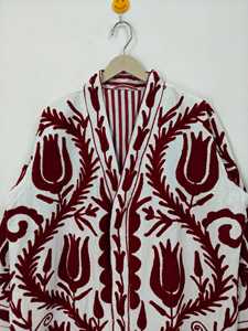 Chaqueta de Algodón Suzani para Mujer, Patrón Floral Bordado Tradicional, Abrigo Largo Uzbeko Vintage, Étnico, Transpirable, para Primavera/Verano - Product Image 4
