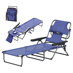 Sedia a Sdraio Pieghevole Blu Navy con Schienale Reclinabile per Pesca, Spiaggia, Campeggio e Viaggi, Telaio in Acciaio e Legno, Materiale Plastico - Product Image 1