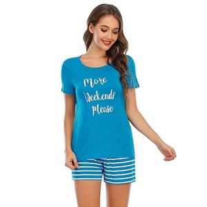 <b>Black</b> <b>Women's</b> High Quality Knitted Cotton Jersey <b>Short</b> Sleeve Tshirt <b>Shorts</b> Custom Pattern Letter Printed Summer Sleepwear - Product Image 6