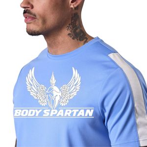 Ensemble t-shirt et short en polyester bleu ciel pour homme, manches courtes, tenue de sport athlétique respirante pour la course à pied, la remise en forme et l'entraînement - Product Image 3