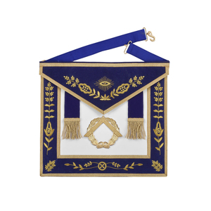 ผ้ากันเปื้อนตกแต่งลาย Grand Master Blue Lodge พรีเมียม ปักลายทอง คลาสสิก ผ้ากันเปื้อนนักบุญมัสแตนซ์ Grand Master ผ้ากำมะหยี่สีน้ำเงิน แต่งขอบสีทอง - Product Image 1