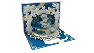 Elegante tarjeta de felicitación emergente con diseño floral azul y dorado de pastel para invitación de aniversario - Product Image 5