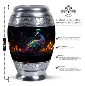 Urna Funeraria de Aluminio Hecha a Mano con Diseño de Pavo Real, Urna Conmemorativa Plateada para Adultos, Urna Decorativa Clásica de Aluminio para Recuerdos - Product Image 1