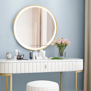 <b>Round</b> Shape Gold Plated Metal <b>Bathroom</b> Wall <b>Mirror</b> Wall Mounted Shaving Trimming <b>Mirror</b> for Living Room Ready Makeup <b>Mirror</b> - Product Image 5