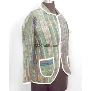 Indian Bohemian <b>Kantha</b> Breathable Eco-Friendly Reversible Long Coat for Ladies Knitted Cotton Autumn Winter Trench <b>Jacket</b> - Product Image 3
