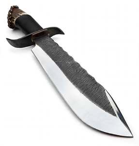Cuchillo Utilitario de Acero Forjado a Mano para Exteriores, Mango de Asta de Ciervo, Empuñadura de Cuero, Hoja Fija - Product Image 4