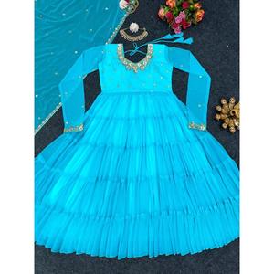 ชุดเดรสทำงานลายดอกจอร์เจียเจ็ตแฟชั่นพร้อมท้องฟ้า Dupatta - Product Image 2