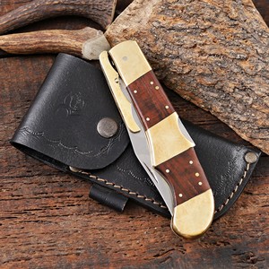 Cuchillo Plegable de Acero Inoxidable con Hoja de Acero Inoxidable, Mango de Latón y Madera, Funda de Cuero Personalizada, Cuchillo de Bolsillo EDC para Caza, Camping y Actividades al Aire Libre - Product Image 5