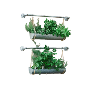 Juego de Macetas Colgantes Modernas para Montar en la Pared, Acero Galvanizado con Acabado de Zinc Envejecido, Decoración para Interiores, Exteriores, Balcón, Jardín de Hierbas y Suculentas - Product Image 1