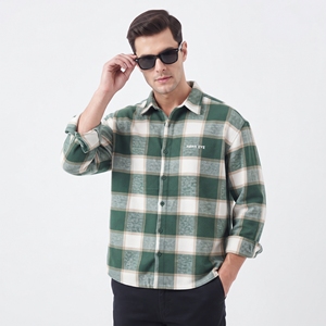 Chemise décontractée à carreaux pour homme, coupe carrée, trois tons, fermeture boutonnée, manches longues, tissée, vente en gros, vêtements d'usine - Product Image 5