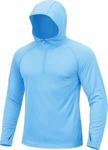 Chemise de pêche à manches longues à capuche pour homme, orange, UPF 50, séchage rapide, polyester, fermeture éclair, couleur unie, vêtements d'extérieur - Product Image 2