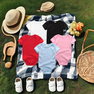 Combinaison d'été personnalisée pour nouveau-né, barboteuse polo à manches courtes avec fermeture éclair bidirectionnelle en Spandex/Fibre de Bambou pour ramper - Product Image 1