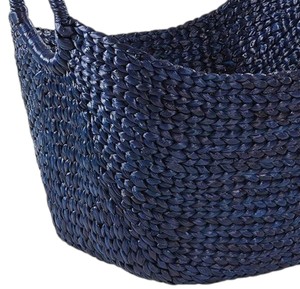Navy Blue Woven Water Hyacinth Basket Storage Laundry <b>Hamper</b> with Ring Handles Eco Friendly Home Organizer Container <b>Box</b> - Product Image 3